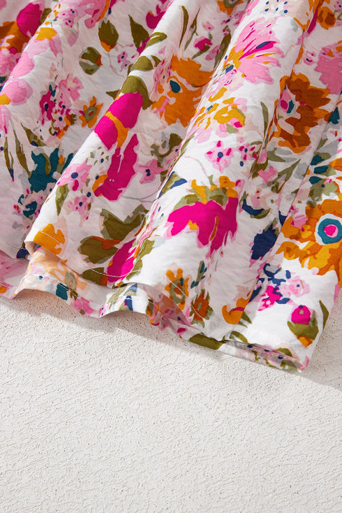 Red Floral Short Sleeve V Neck High Waist Maxi Dress